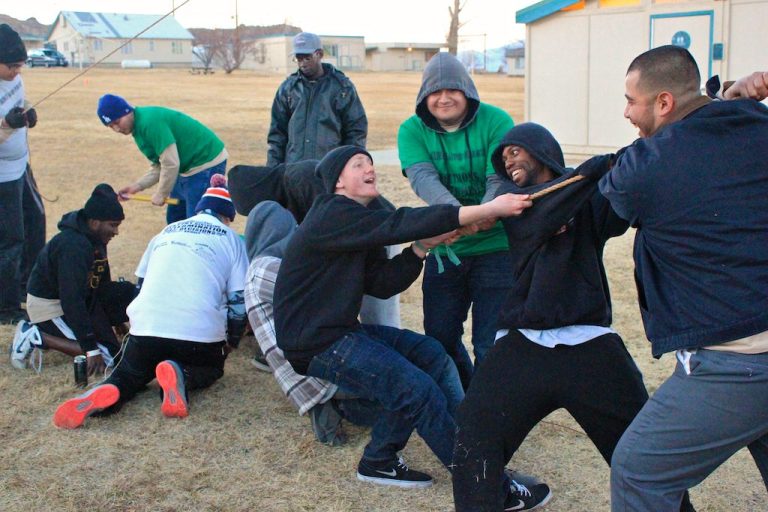 Boys playing tug of war